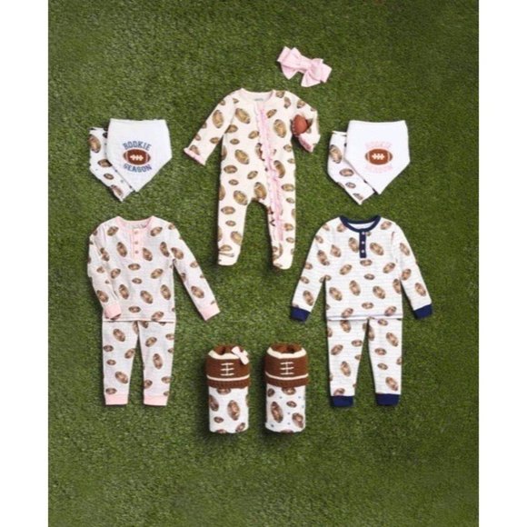 Mud Pie PINK FOOTBALL TODDLER PAJAMA PJ set 5T girls fall 2pc set ruffles sports - Picture 5 of 6